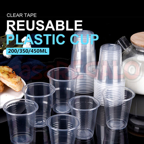 Clear reusable plastic drinking cups 450ml in bulk packs
