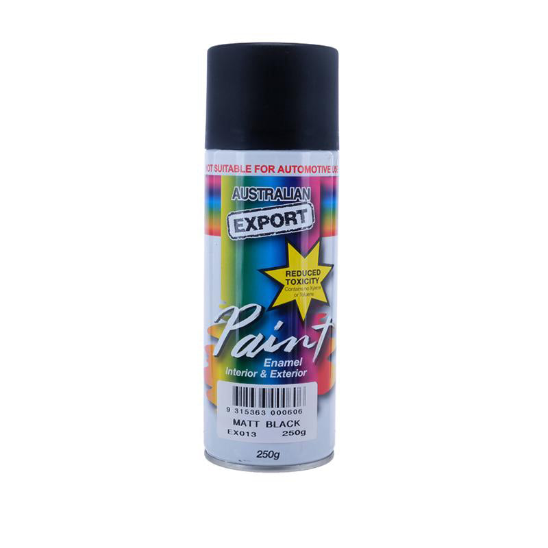 Australian Export Spray Paint 250g – Matt Black | Fast Dry Aerosol Paint for Metal, Wood & DIY